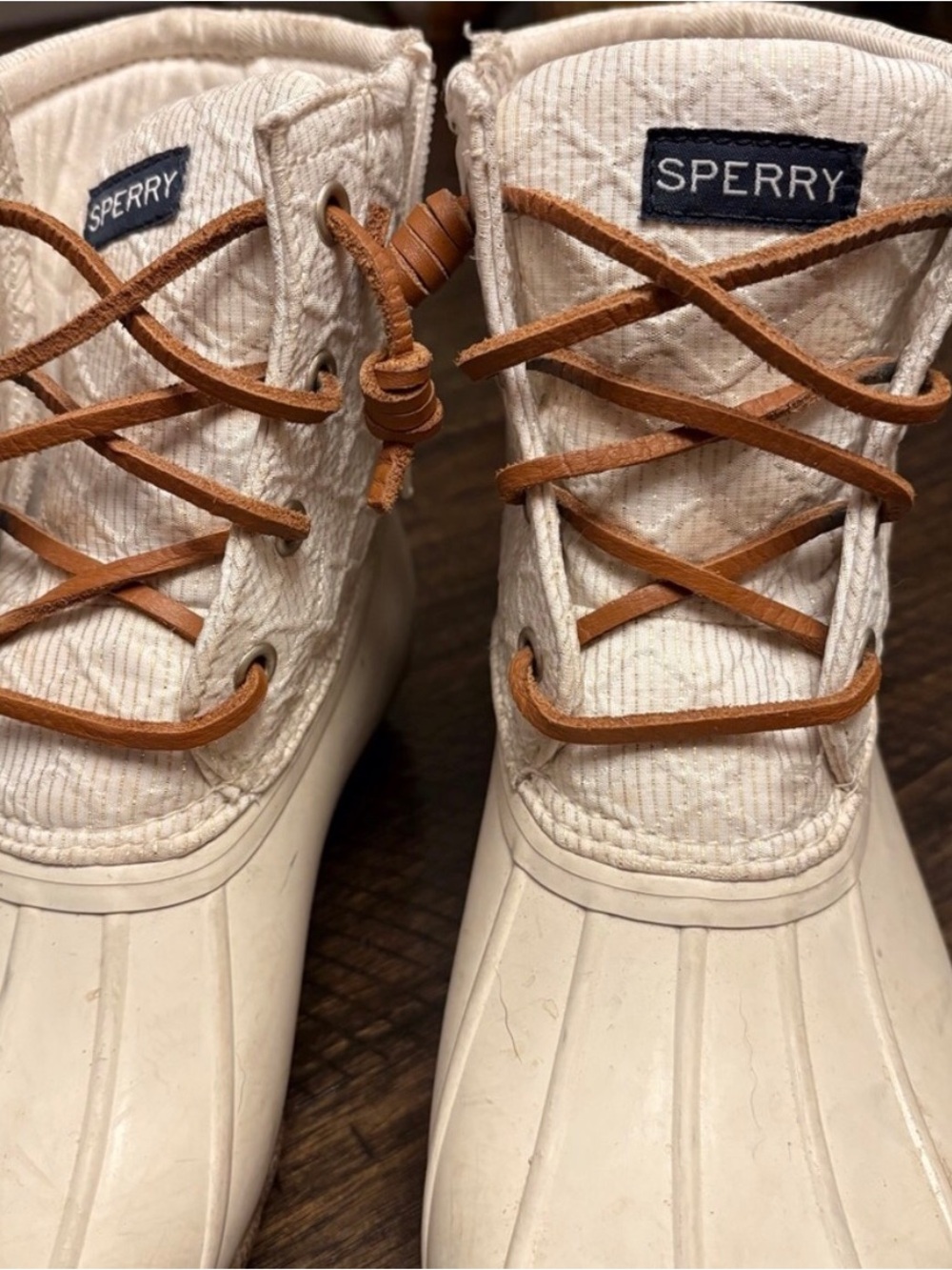 Sperry Cream and Brown Leather-Lace Boat Shoes